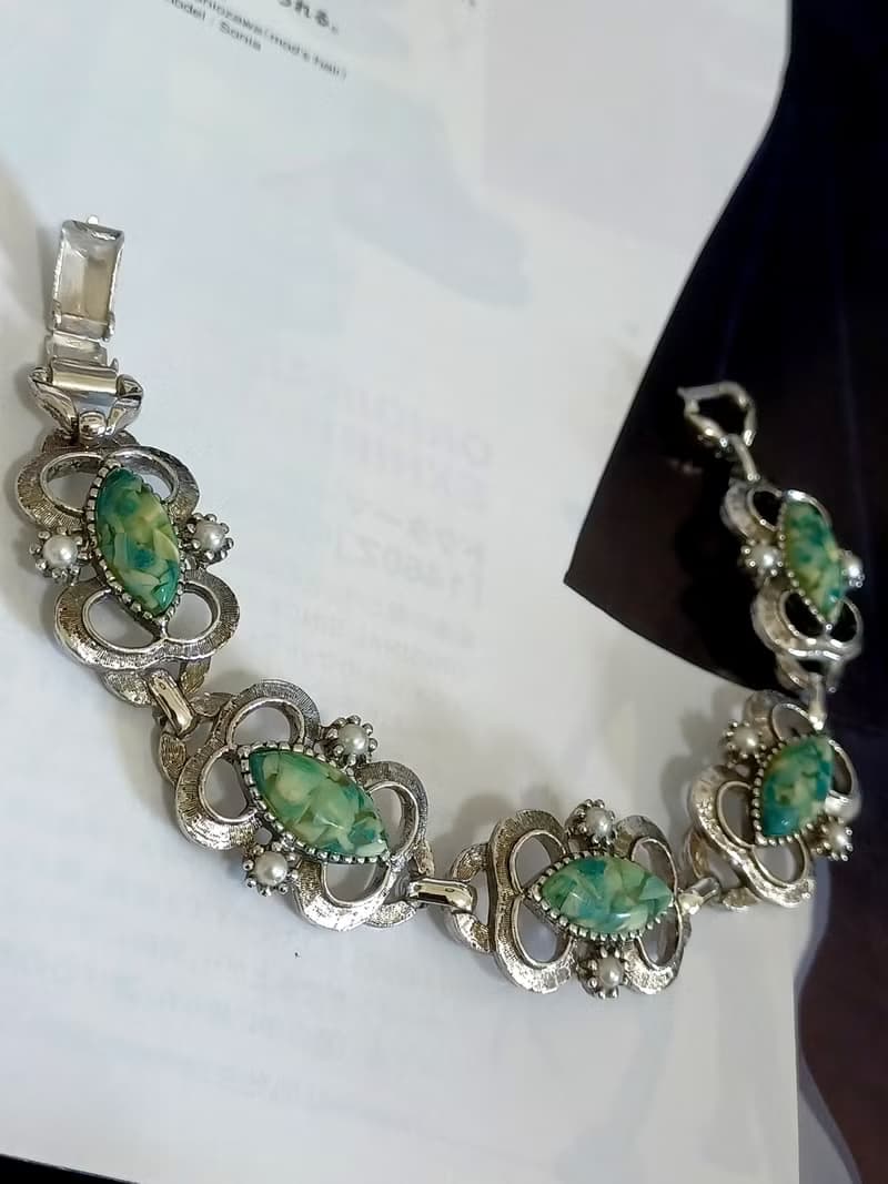 vintage jewelry Sarah cov 翡翠綠賽珞珞 手鍊