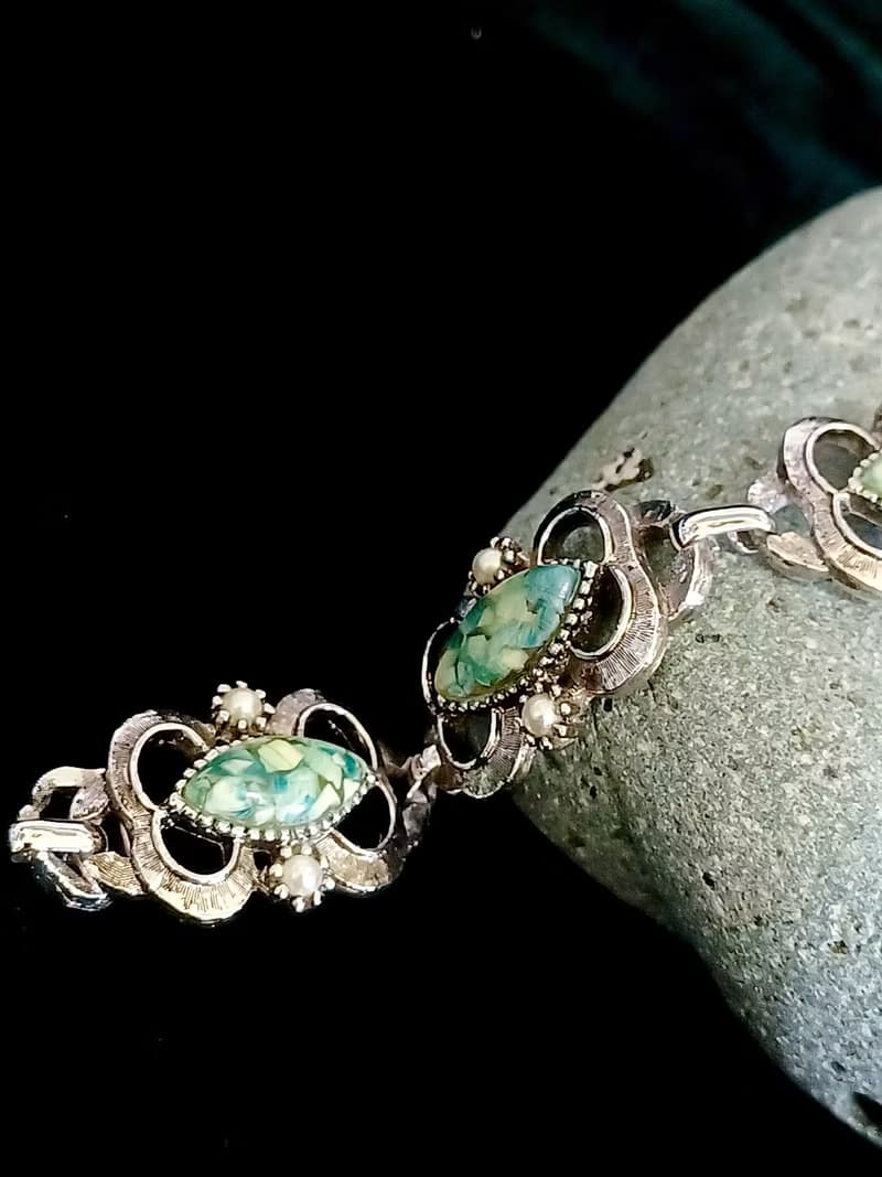 vintage jewelry Sarah cov 翡翠綠賽珞珞 手鍊