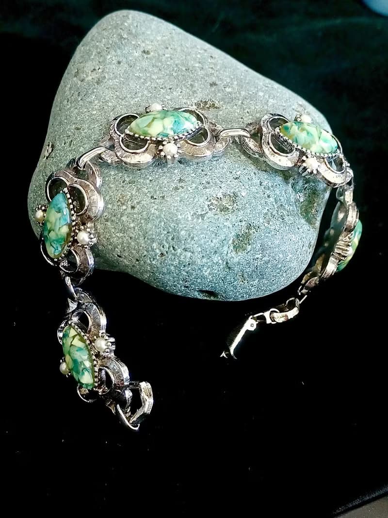 vintage jewelry Sarah cov 翡翠綠賽珞珞 手鍊