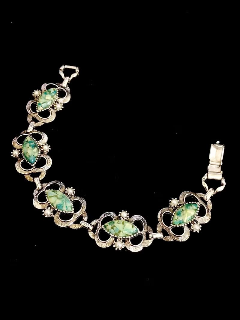 vintage jewelry Sarah cov 翡翠綠賽珞珞 手鍊