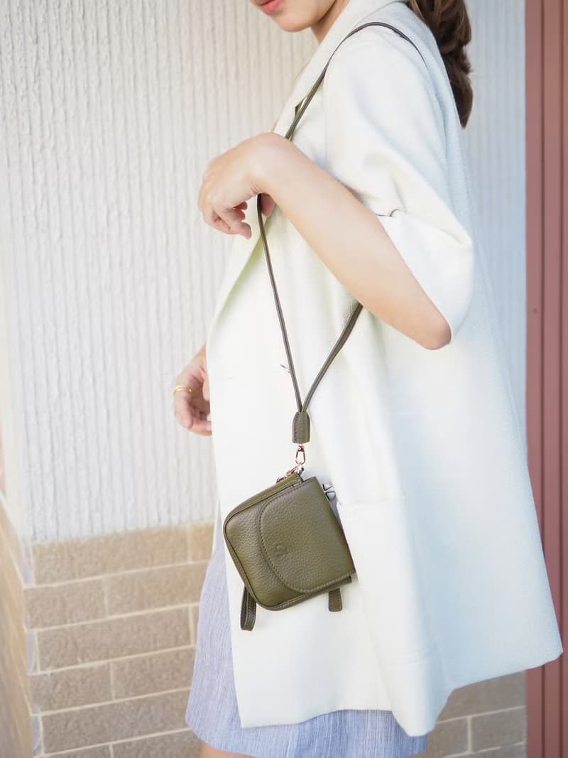 Muffin (Matcha) : Mini wallet, Neck bag, Olive-green, Tiny pocket, Cow leather