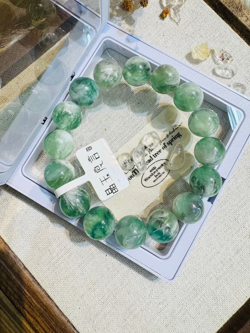 天然羽毛螢石13mm58.60g水晶平衡身心靈舒緩壓力暖宮石