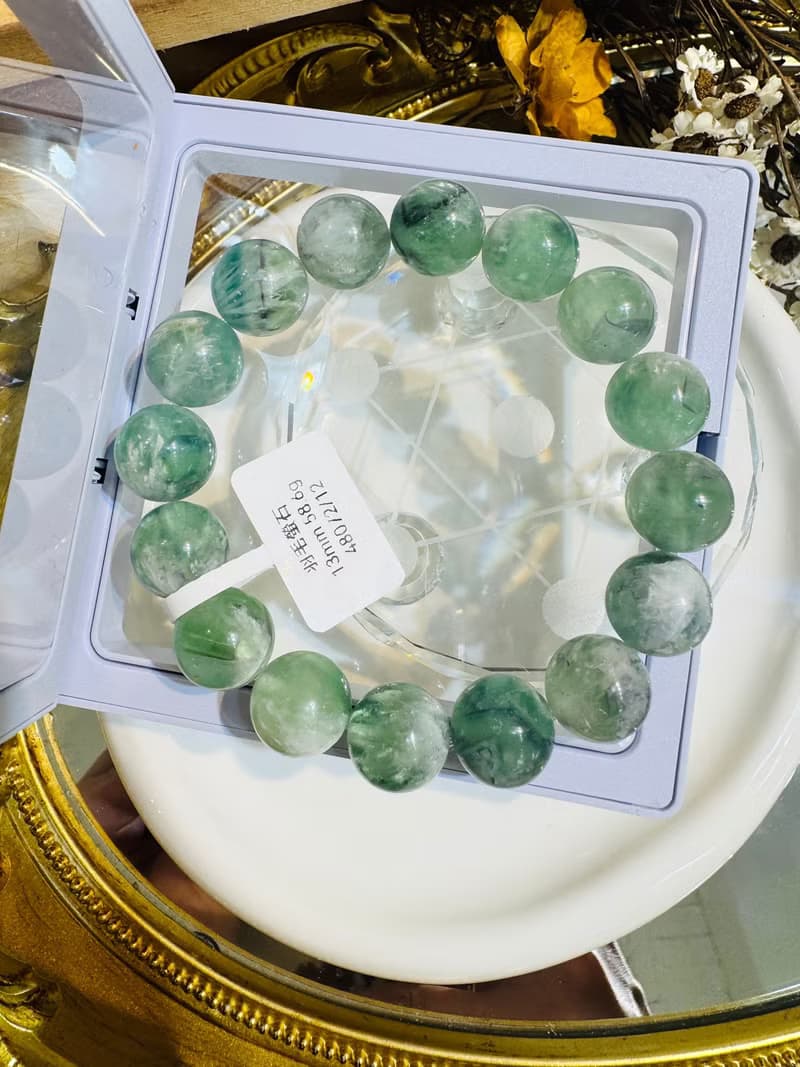 天然羽毛螢石13mm58.60g水晶平衡身心靈舒緩壓力暖宮石