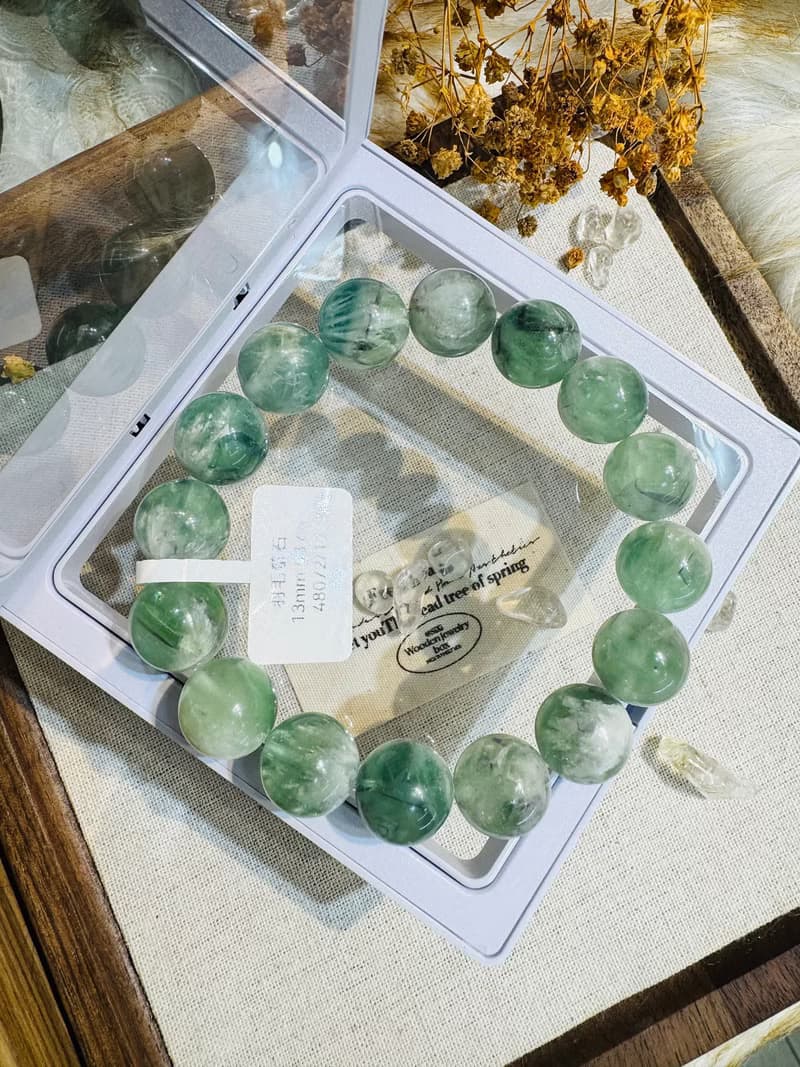 天然羽毛螢石13mm58.60g水晶平衡身心靈舒緩壓力暖宮石