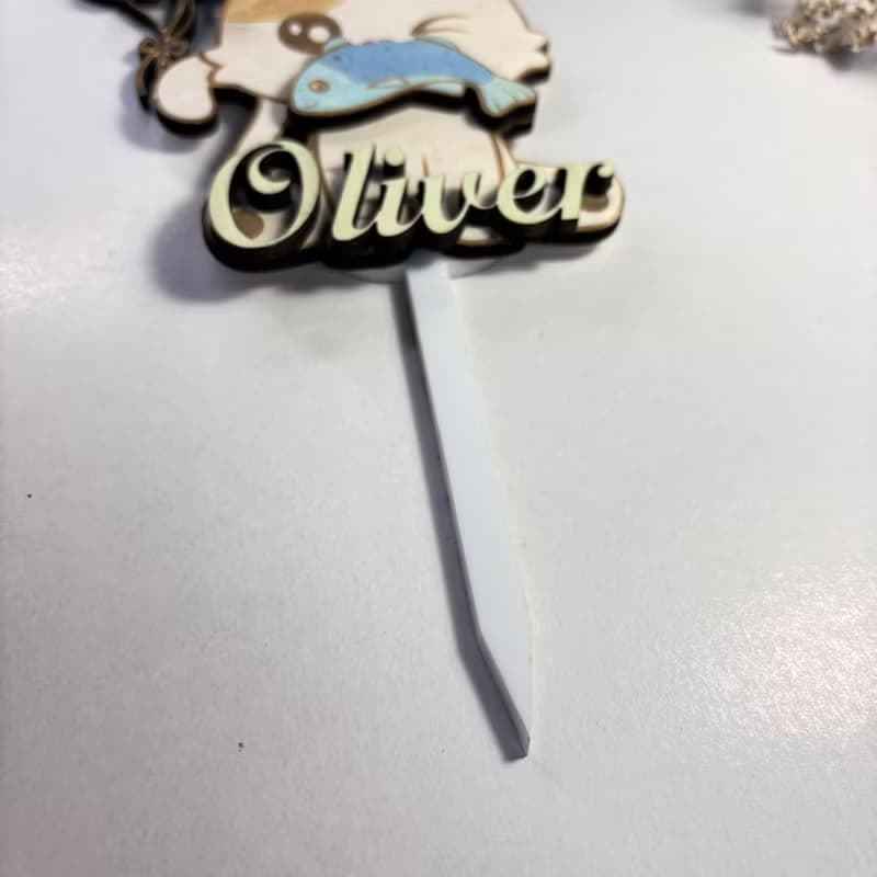 Cat Wood Custom Cake Topper - Hand Painted Birthday Keepsake - Custom Name