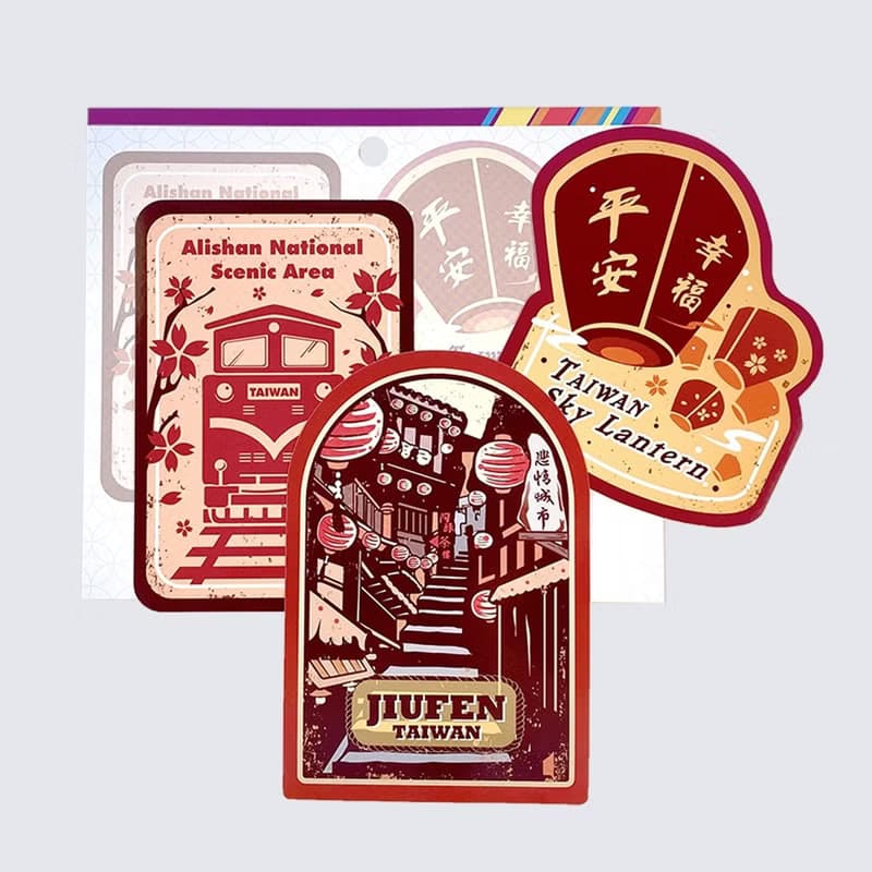 旅行台灣 行李箱防水貼紙/ 阿里山 九份豎崎路 平溪天燈 3入組