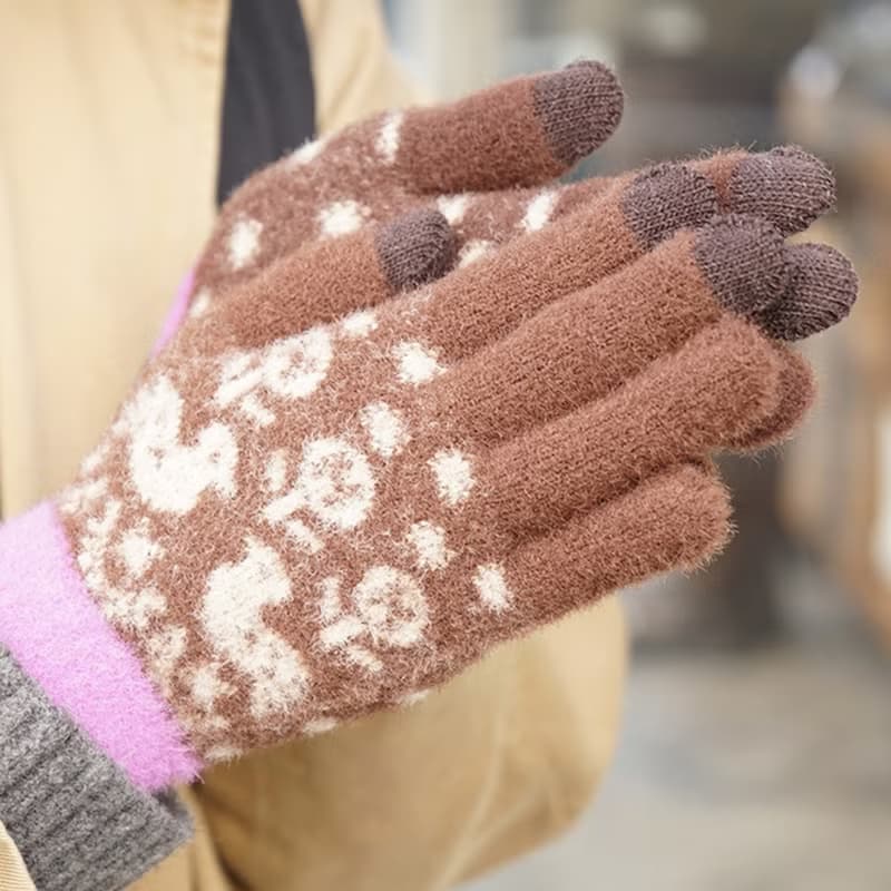 智慧手機相容手套 fluffy gloves birds brown