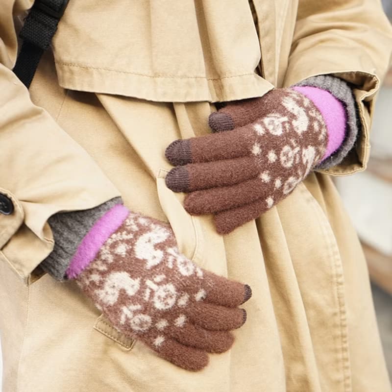 智慧手機相容手套 fluffy gloves birds brown