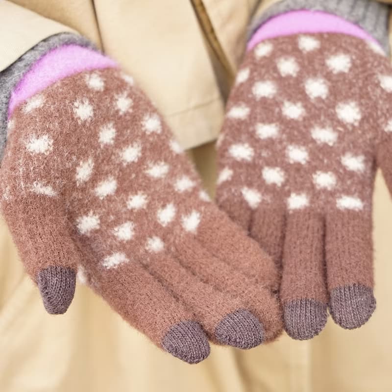 智慧手機相容手套 fluffy gloves birds brown