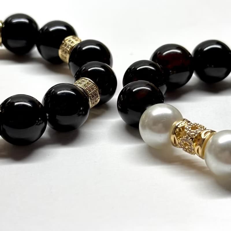 【約】黑瑪瑙淡水珍珠18K鍍金手鏈 防小人安全【獅子處女座|8月】
