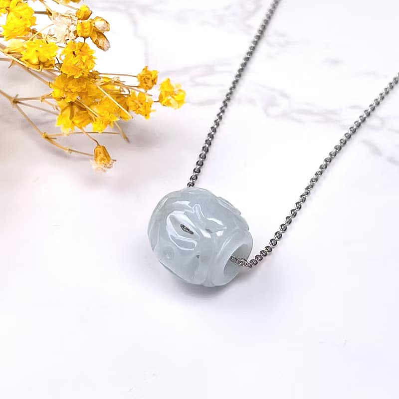 【萬事亨通】冰種飄綠翡翠雕花路路通項鍊|天然緬甸翡翠A貨|送禮