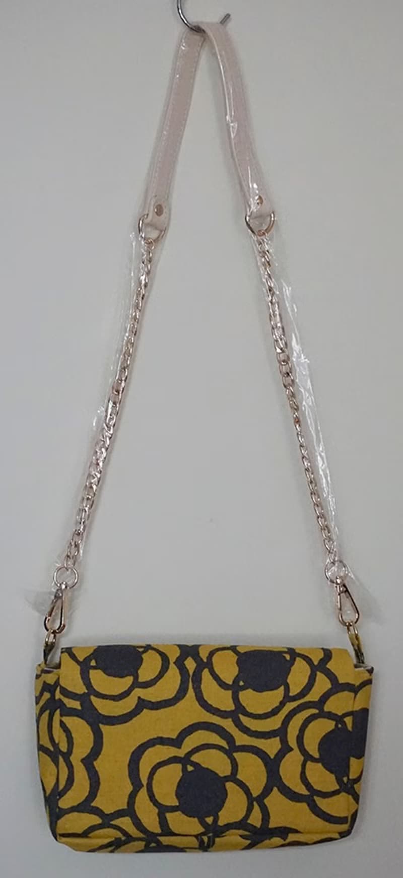 黃色刺繡方形側肩包斜肩包挎包
