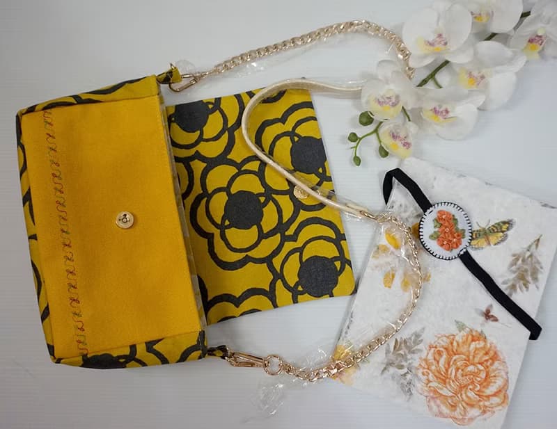 黃色刺繡方形側肩包斜肩包挎包