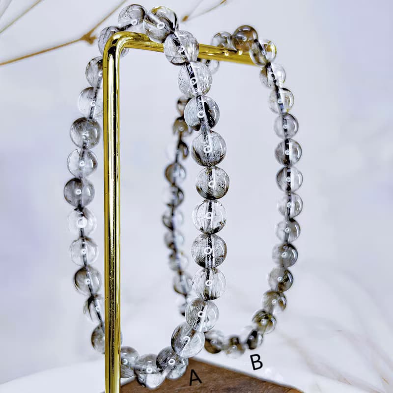 【黑銀鈦】高品 天然蜻蜓翅型態 | 銀鈦晶手鍊手串 /一物一拍