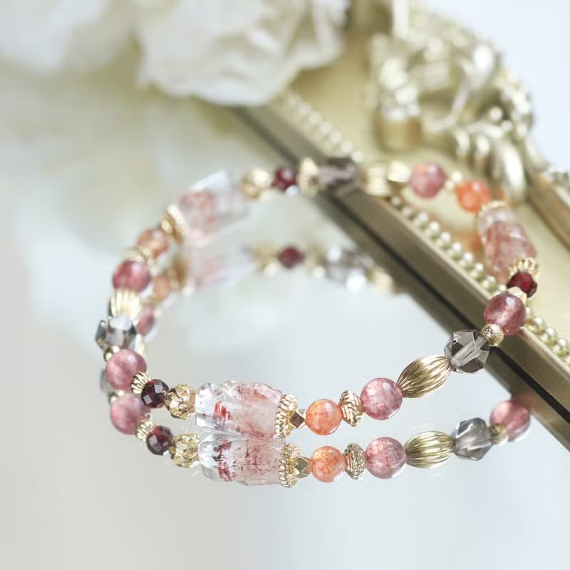 限量。超七原礦 太陽石 石榴石 草莓晶 招財貴人 好人緣 水晶手鍊