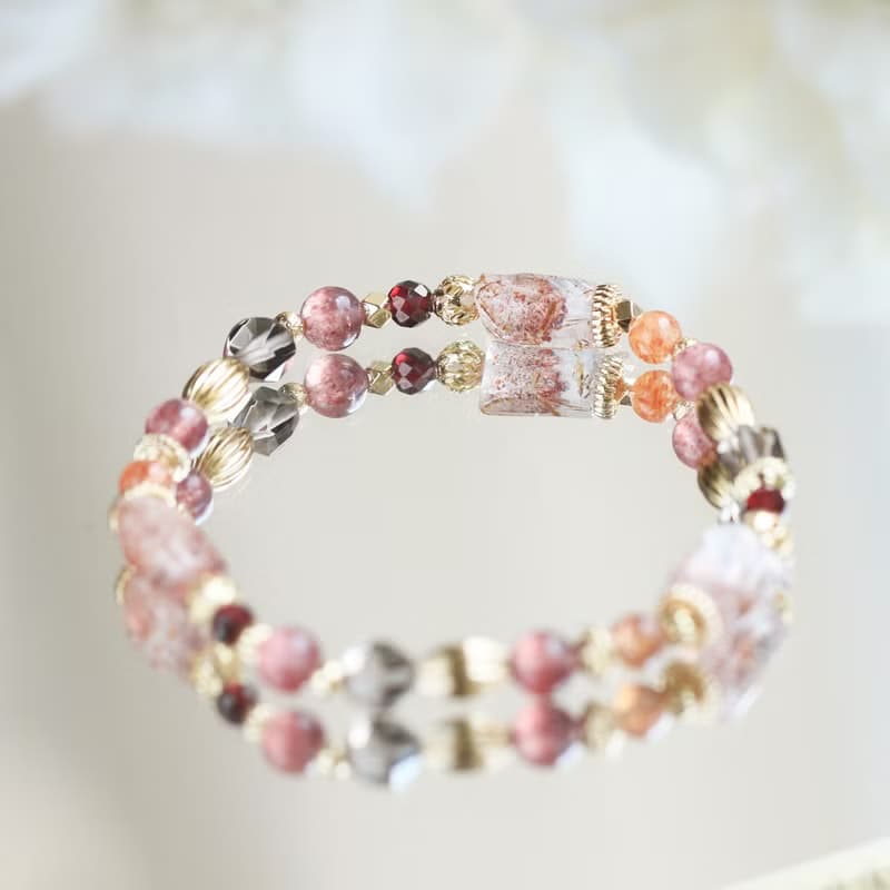 限量。超七原礦 太陽石 石榴石 草莓晶 招財貴人 好人緣 水晶手鍊