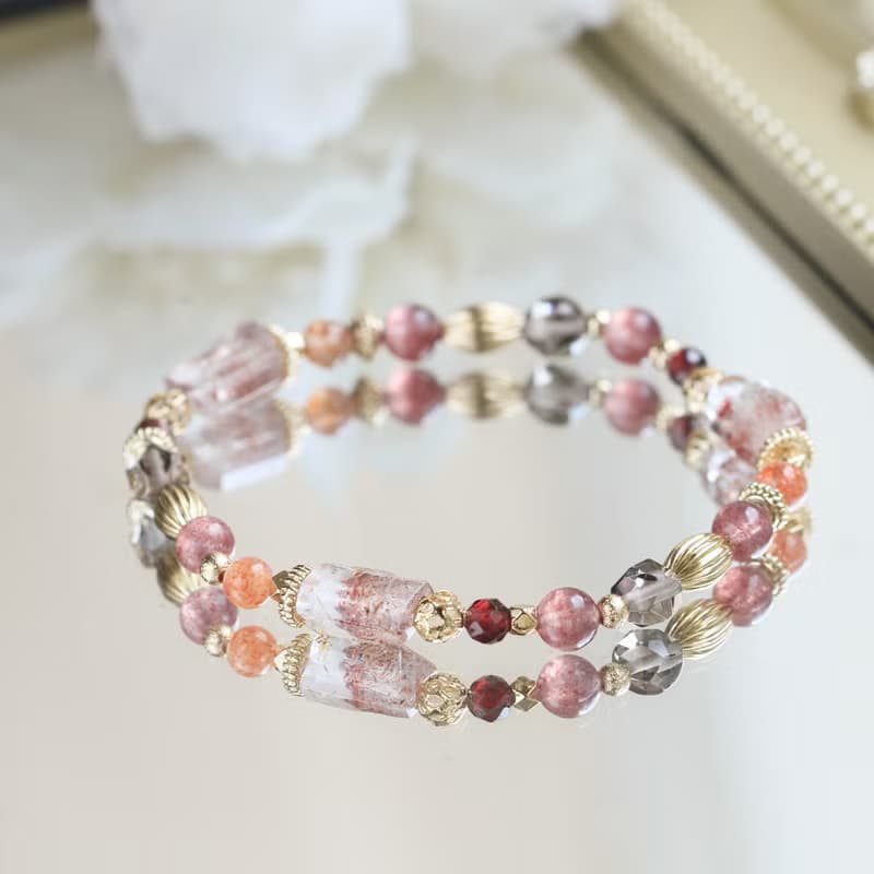 限量。超七原礦 太陽石 石榴石 草莓晶 招財貴人 好人緣 水晶手鍊