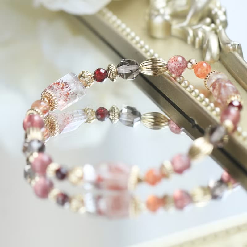 限量。超七原礦 太陽石 石榴石 草莓晶 招財貴人 好人緣 水晶手鍊