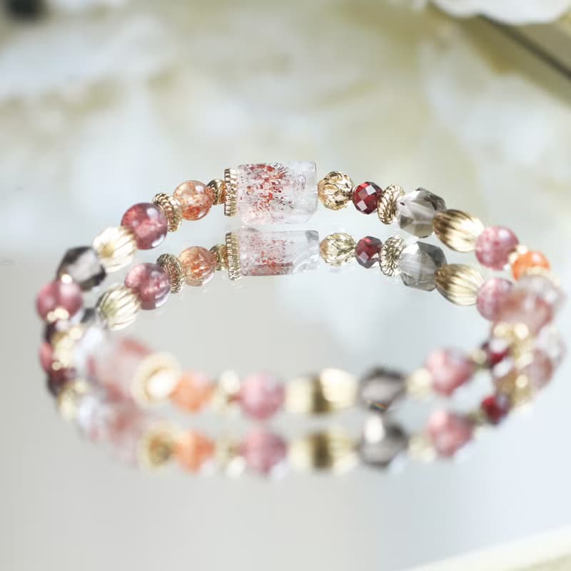 限量。超七原礦 太陽石 石榴石 草莓晶 招財貴人 好人緣 水晶手鍊
