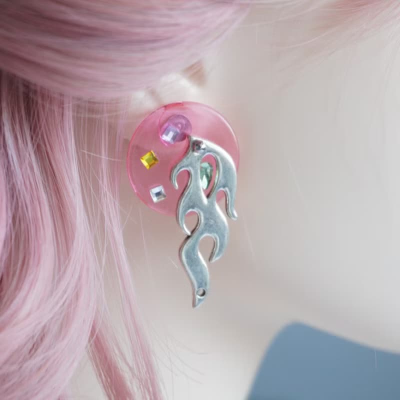 夏日清新撞色甜美少女彩鑽原創手作設計耳環 耳針耳釘耳夾