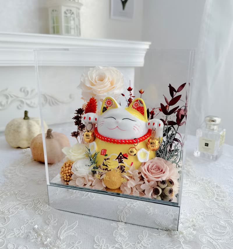 黃金招財貓開運永生花禮