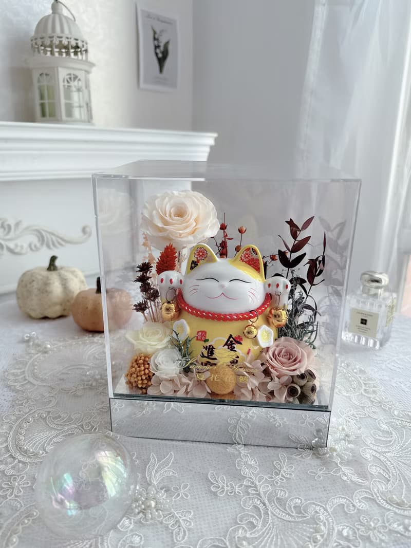 黃金招財貓開運永生花禮