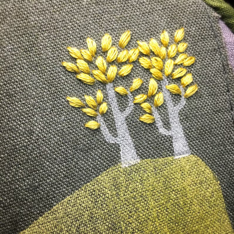 小丘之森 金色的葉 手工印染 手刺繡彈片口金 收納包 萬用袋