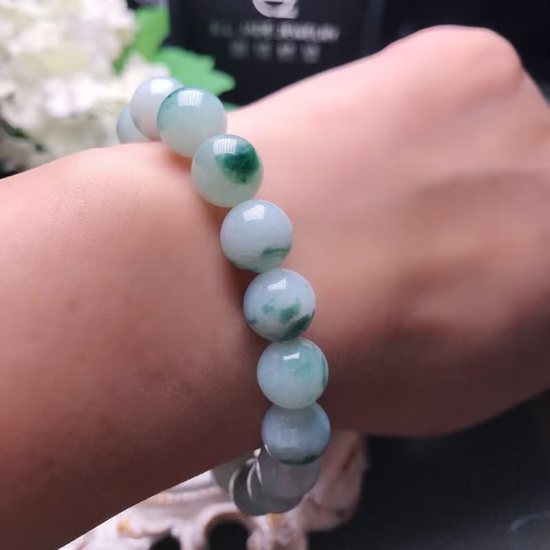 【好運連連】飄藍花翡翠手珠手鍊 | 天然緬甸玉A貨翡翠 | 送禮