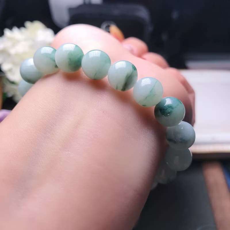 【好運連連】飄藍花翡翠手珠手鍊 | 天然緬甸玉A貨翡翠 | 送禮