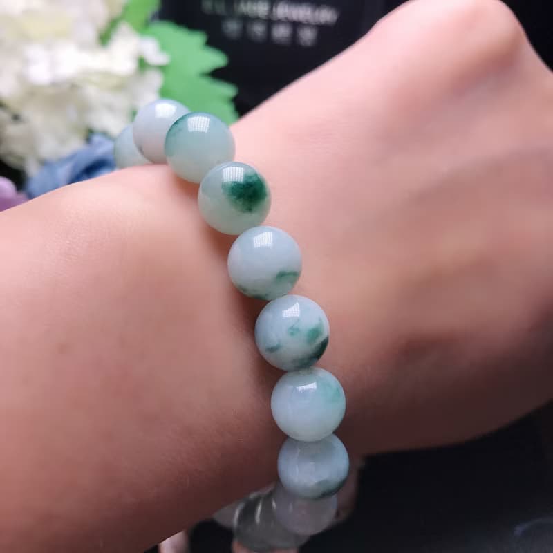【好運連連】飄藍花翡翠手珠手鍊 | 天然緬甸玉A貨翡翠 | 送禮