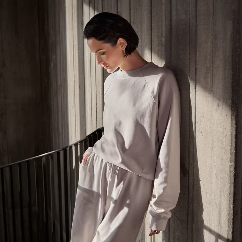 Bread & Boxers 女用寬鬆短版休閒衛衣 - 米灰