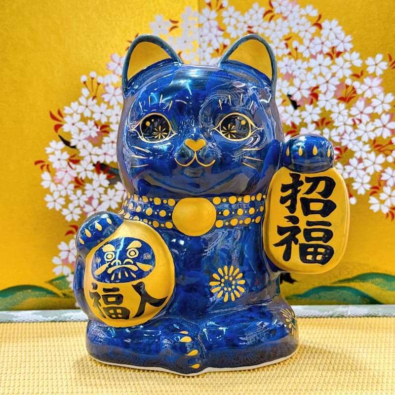 【青墨招福】日本清水燒招財貓 | 達摩花結晶 - 青墨招福
