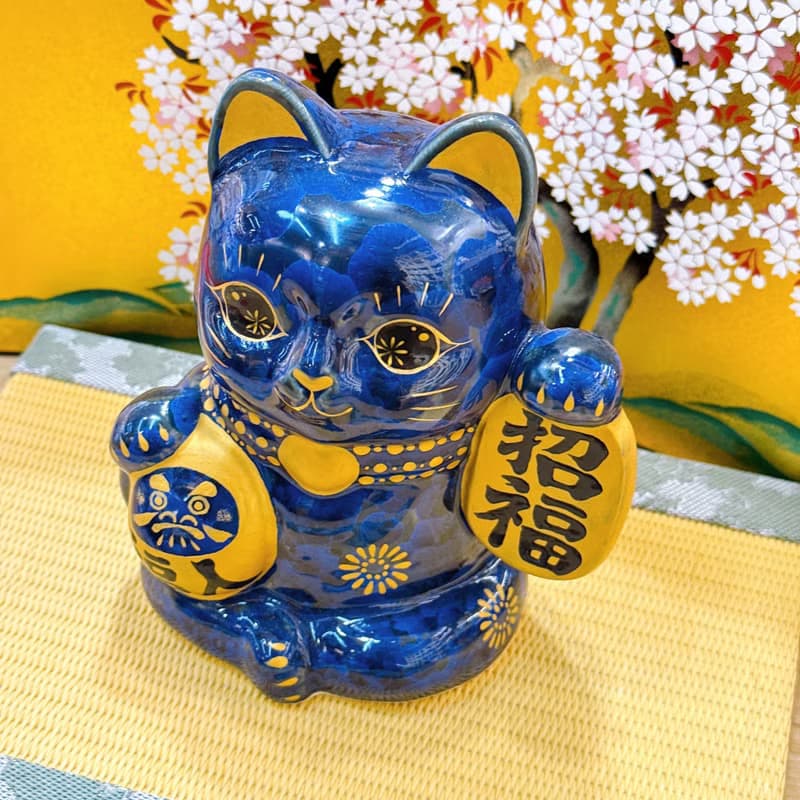 【青墨招福】日本清水燒招財貓 | 達摩花結晶 - 青墨招福