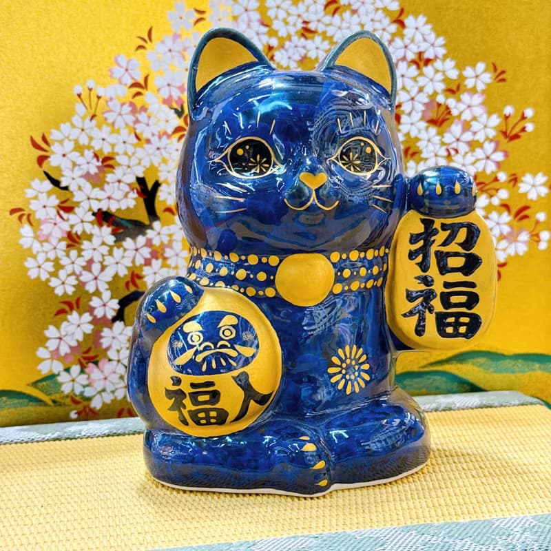 【青墨招福】日本清水燒招財貓 | 達摩花結晶 - 青墨招福
