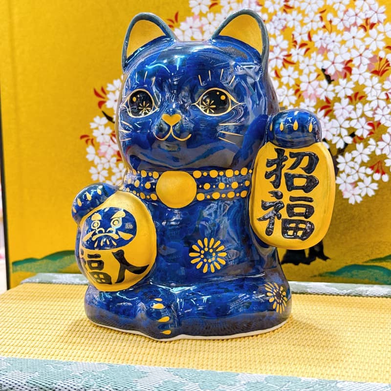 【青墨招福】日本清水燒招財貓 | 達摩花結晶 - 青墨招福
