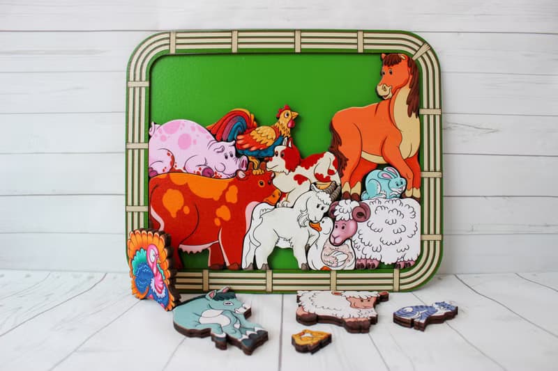 Wooden Puzzle - farm animals, Toddler Toys Age 2 3 4 5 year, Wood Montessori toy