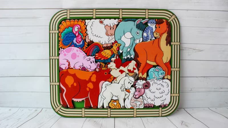 Wooden Puzzle - farm animals, Toddler Toys Age 2 3 4 5 year, Wood Montessori toy