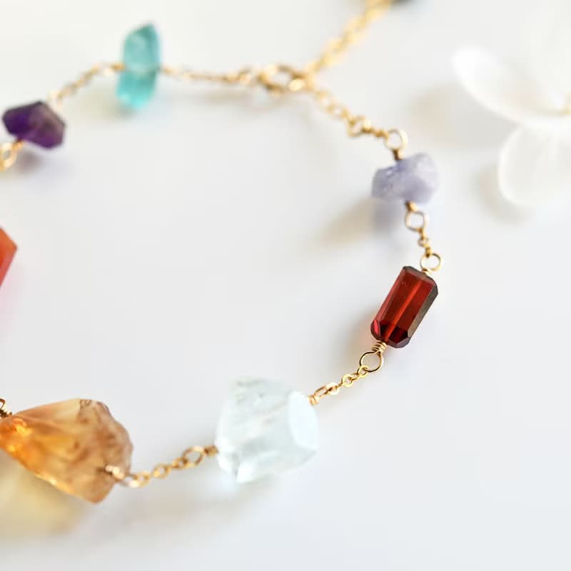 8種類天然石のブレスレット アメジスト シトリン ガーネット アパタイト タンザナイト クリソコラ カーネリアン