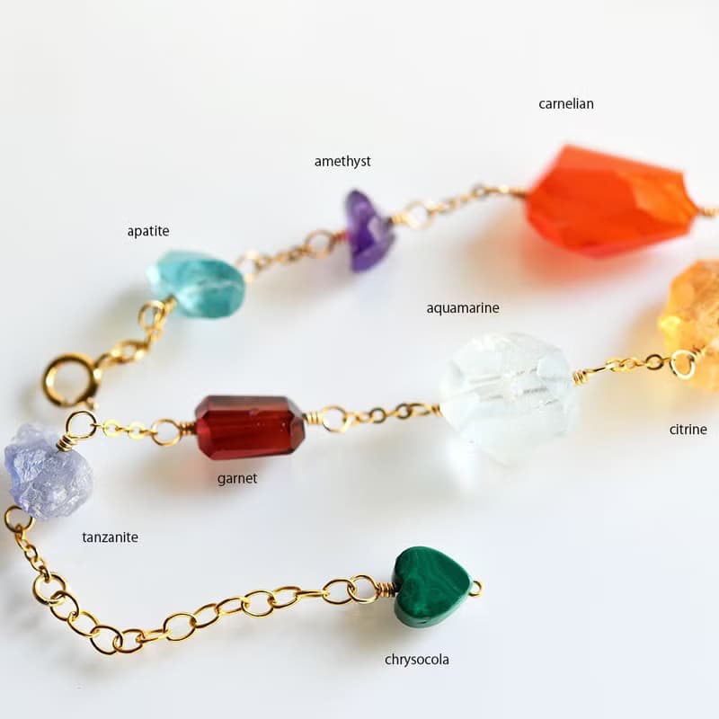 8種類天然石のブレスレット アメジスト シトリン ガーネット アパタイト タンザナイト クリソコラ カーネリアン