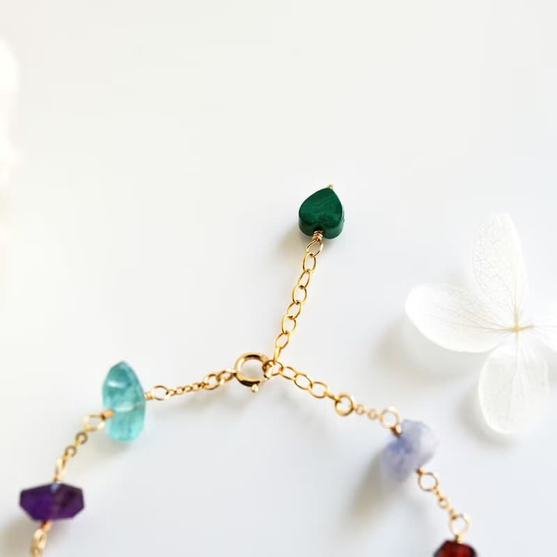 8種類天然石のブレスレット アメジスト シトリン ガーネット アパタイト タンザナイト クリソコラ カーネリアン