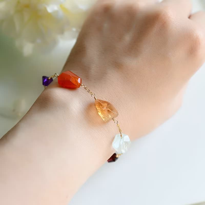 8種類天然石のブレスレット アメジスト シトリン ガーネット アパタイト タンザナイト クリソコラ カーネリアン