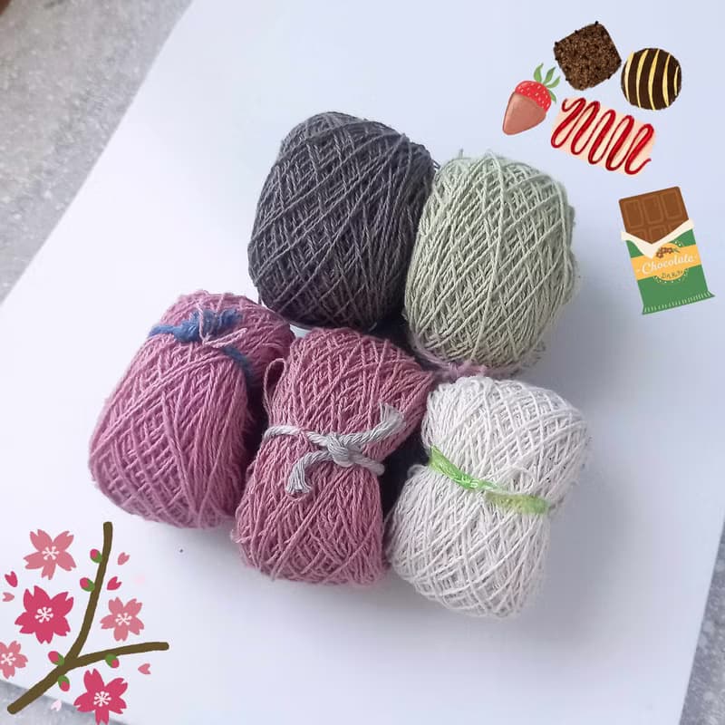 桜・チョコレート色/80m×5色 太さ0.7mm/草木染め綿糸/手染め糸・刺繍糸・刺し子糸・クロスステッチ・タッセル