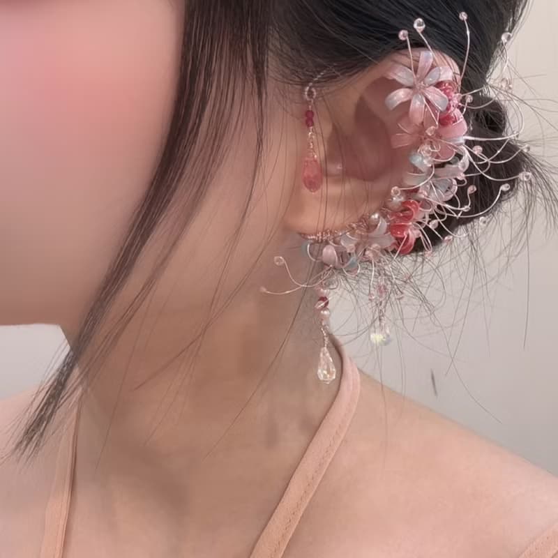 彼岸花耳掛式耳環 撞色療癒系耳飾 ear hook / ear cuffing