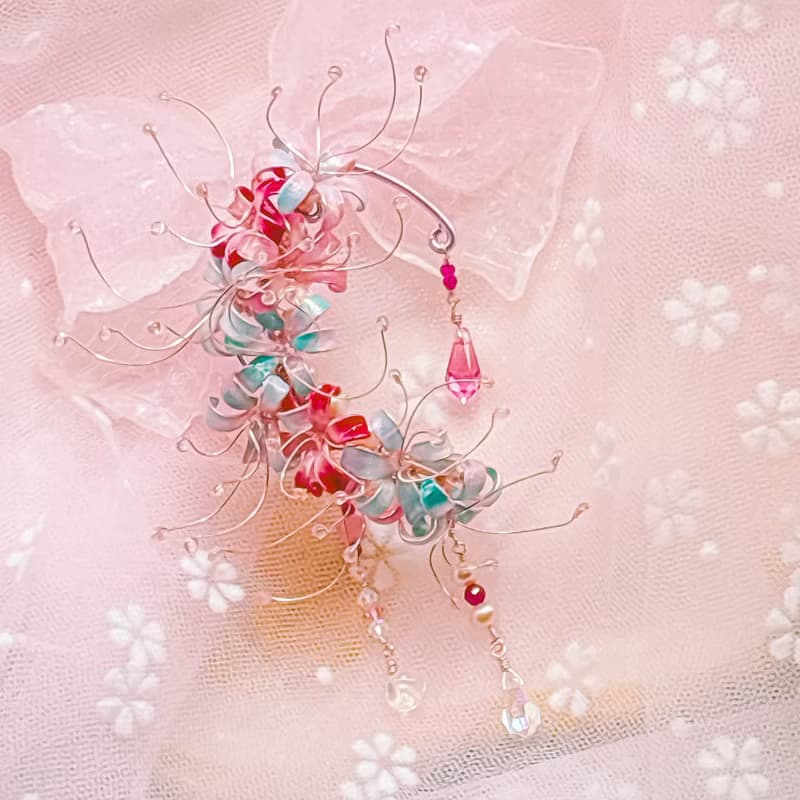 彼岸花耳掛式耳環 撞色療癒系耳飾 ear hook / ear cuffing