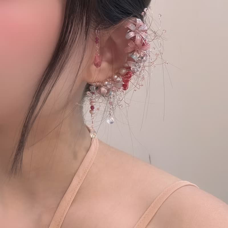 彼岸花耳掛式耳環 撞色療癒系耳飾 ear hook / ear cuffing