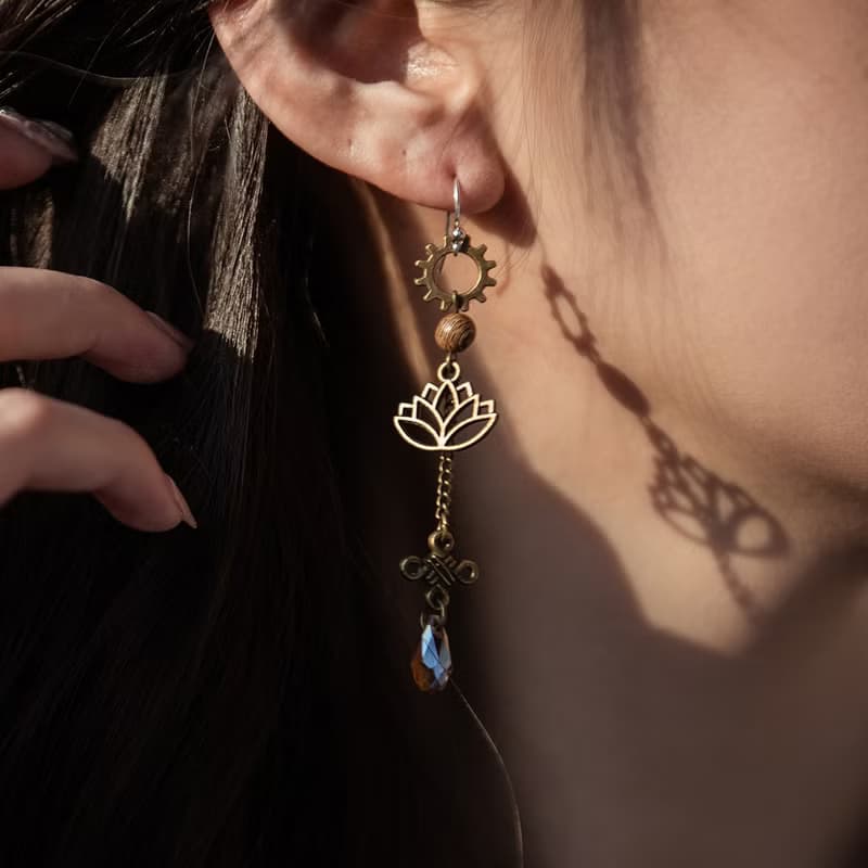 蒸汽朋克X東方風格 混搭 復古 長款 銀針耳飾 耳墜