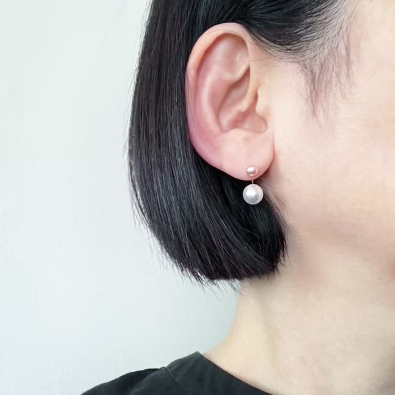 ダブルパールピアス 【pink×wht】/ 淡水パール / 2WAY