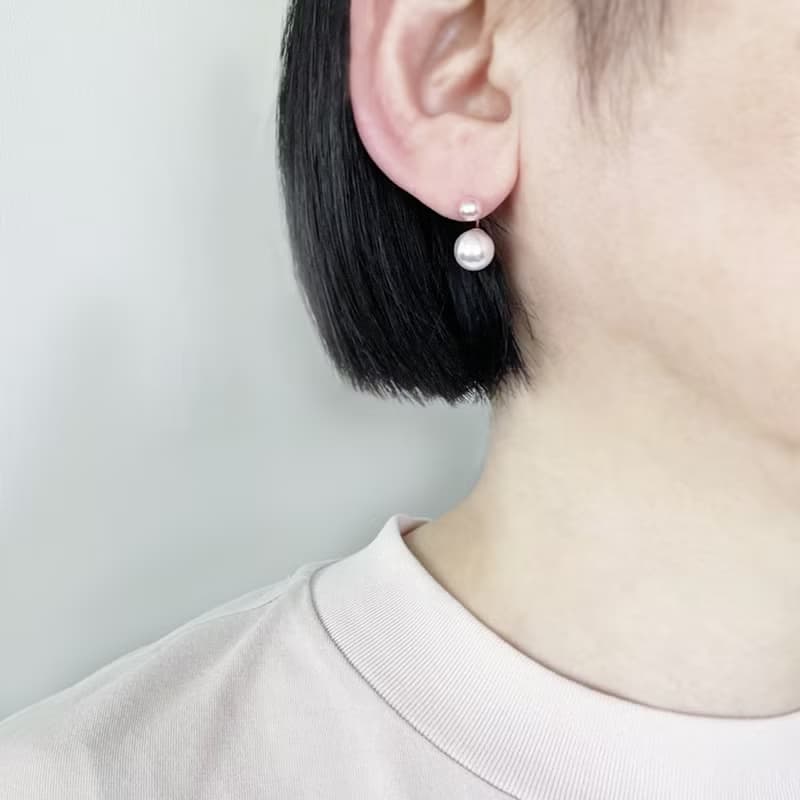 ダブルパールピアス 【pink×wht】/ 淡水パール / 2WAY
