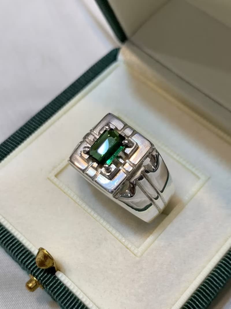 Natural Mens Green Tourmaline Ring Sterling Silver 925 Handmade Ring Elegant