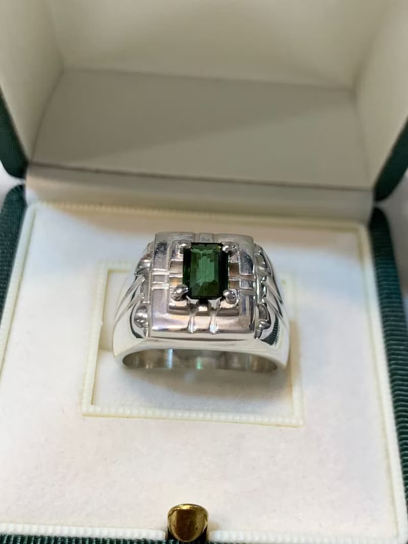 Natural Mens Green Tourmaline Ring Sterling Silver 925 Handmade Ring Elegant